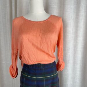 Sheer Peach Linen Blend Sweater w/ Back Buttons Chic Layering